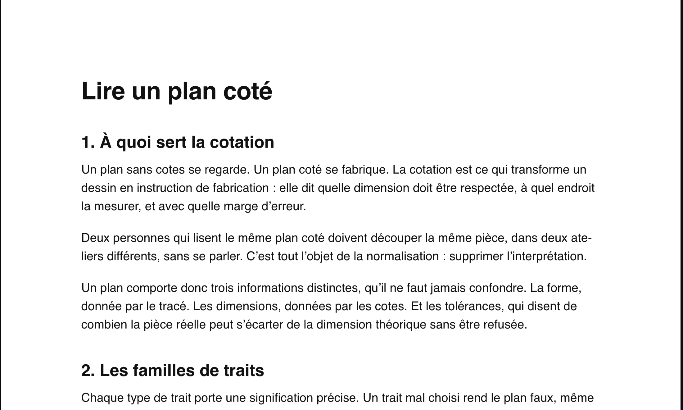 Le cours affiché normalement, en petits caractères justifiés.